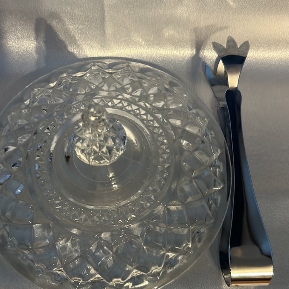Vintage Anchor Hocking Wexford Glass Ice Bucket with Lid & Tongs Diamond Shaped - Picture 7 of 12